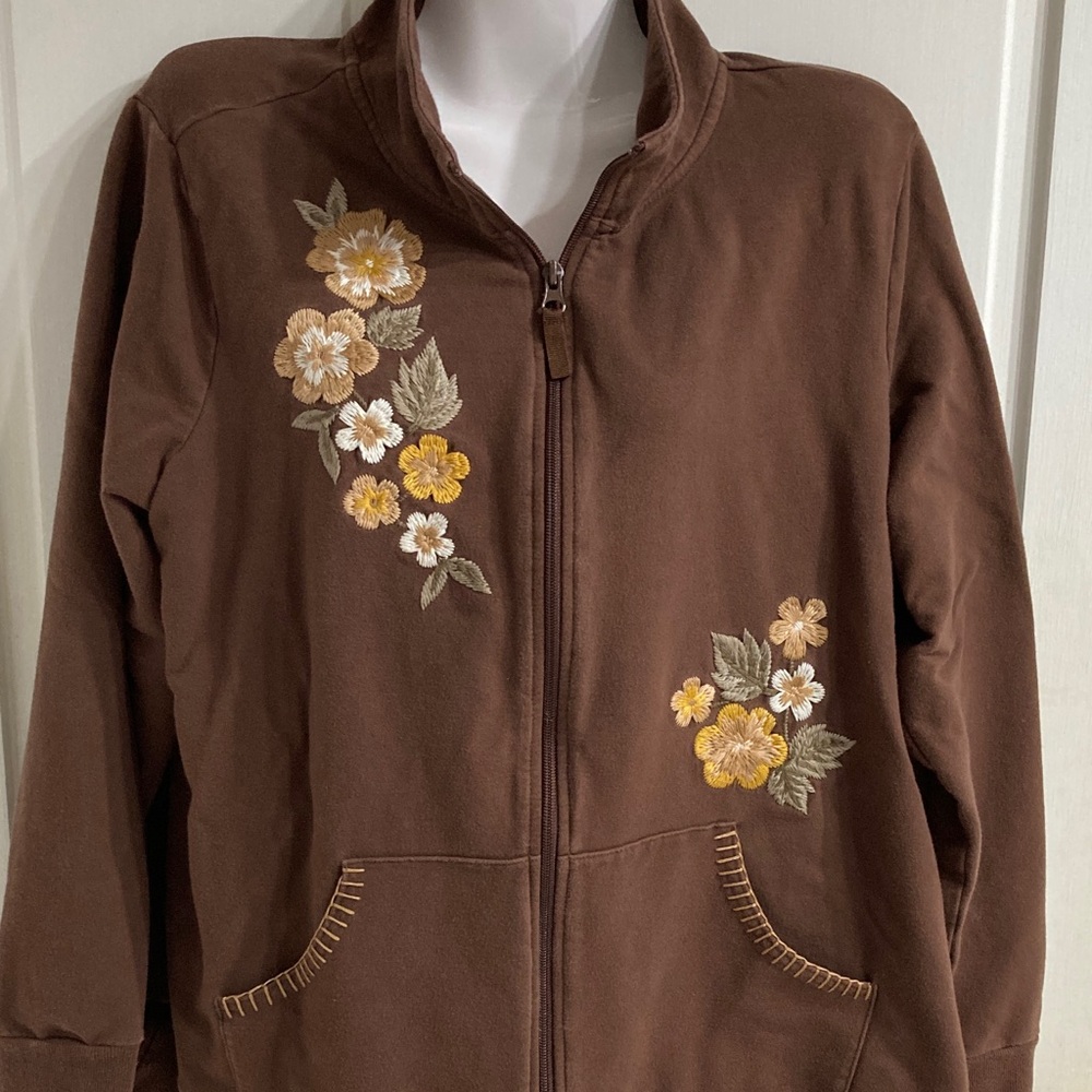 Embroidered Floral Brown Sweatshirt Jacket cottagecore